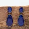 Blue Enamel Crystal Earring in 14K Gold and 925 Sterling Silver with Pave Diamonds