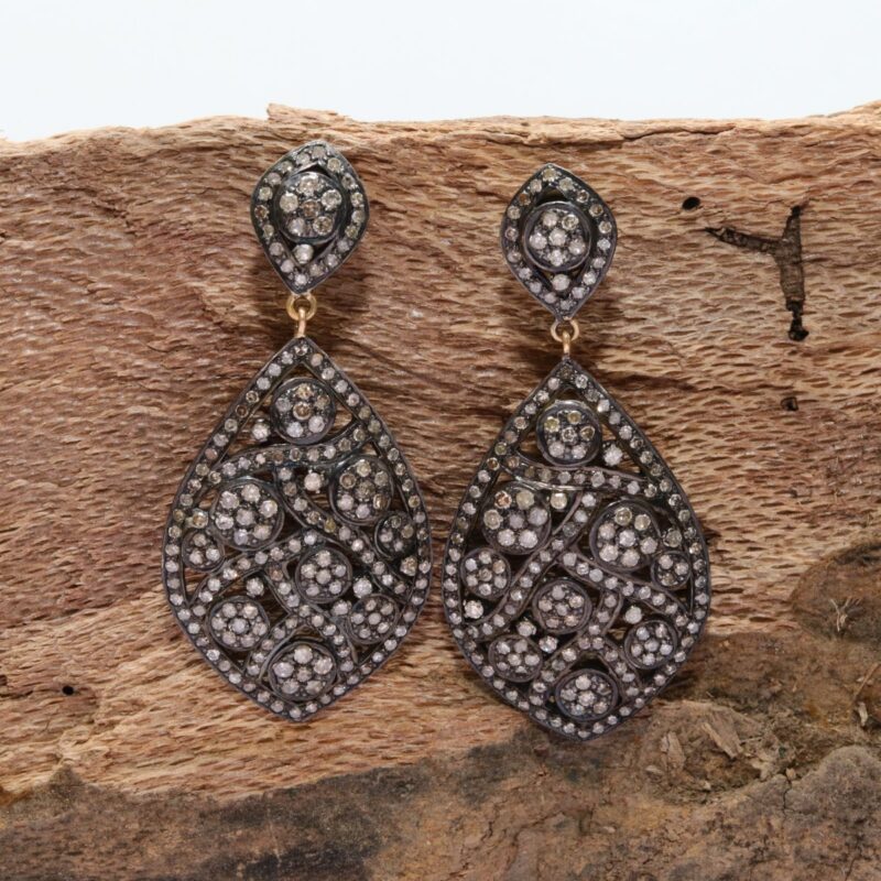 Diamond Earrings set in 14k Gold and 925 Sterling Silver