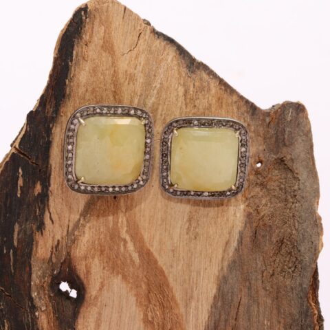 Yellow Sapphire Diamond Earrings set in 14k Gold and 925 Sterling Silver