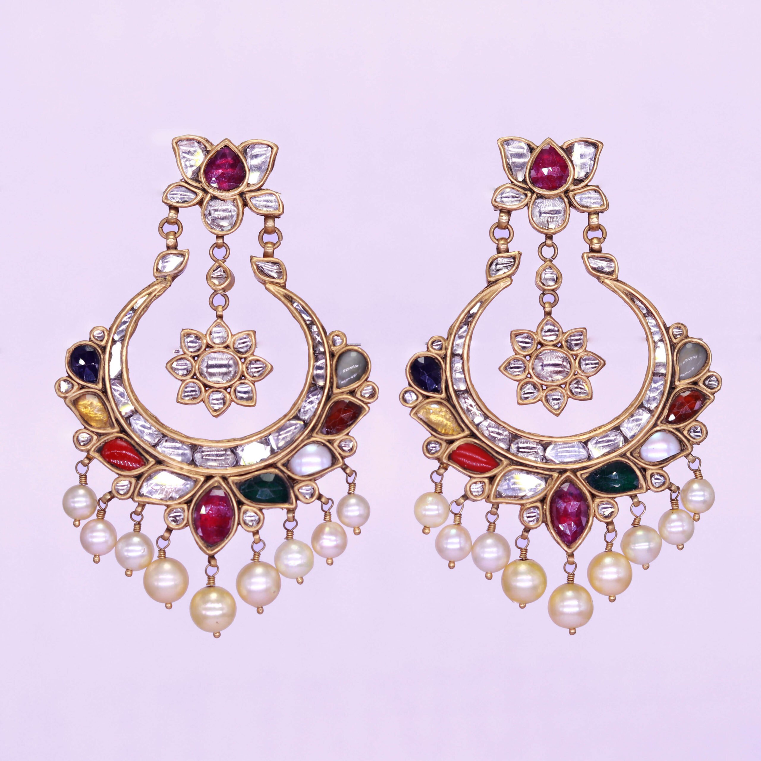 Vaidehi Navratna Gold Polki Baali Earrings – Artisanal Fine Jewellery |  AURUS