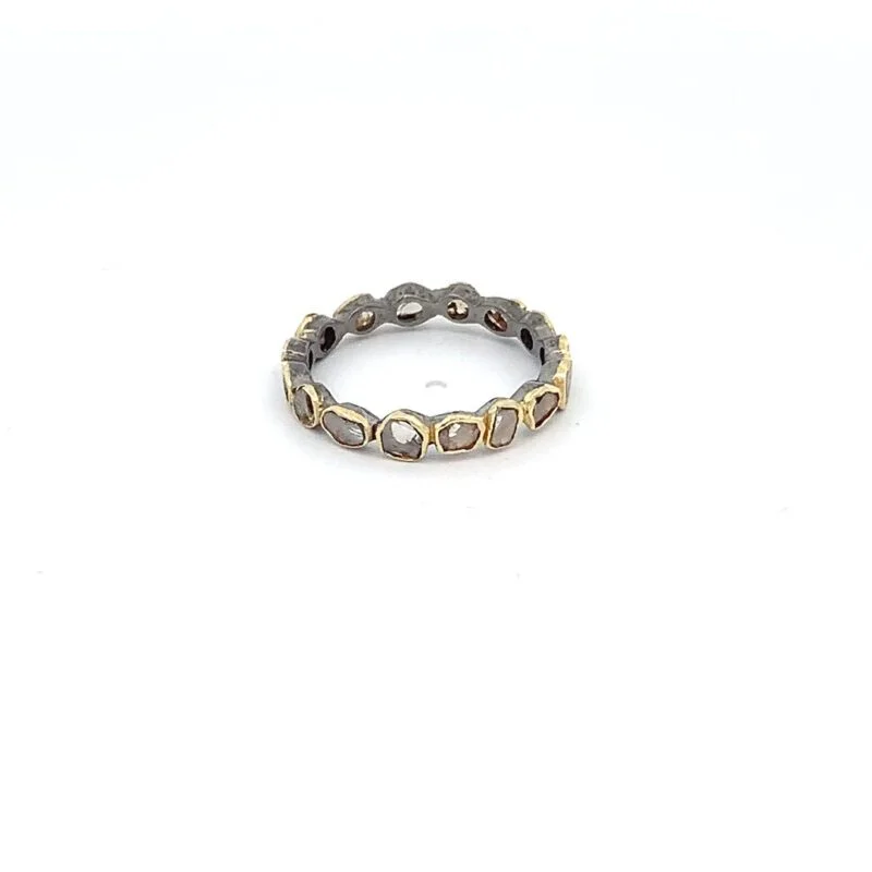 Band in 925 Sterling Silver 18k Gold Micron Plating with Colored Diamonds - Image 2