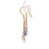 18k Gold Earrings with Multicolor stone Briolette hanging from chain - Image 4
