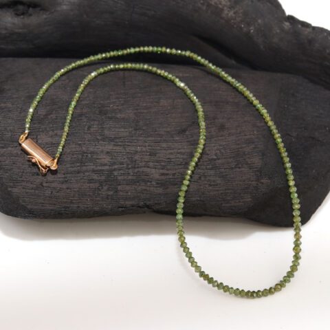 Handmade Green Diamonds Beads Necklace set in 14k Gold