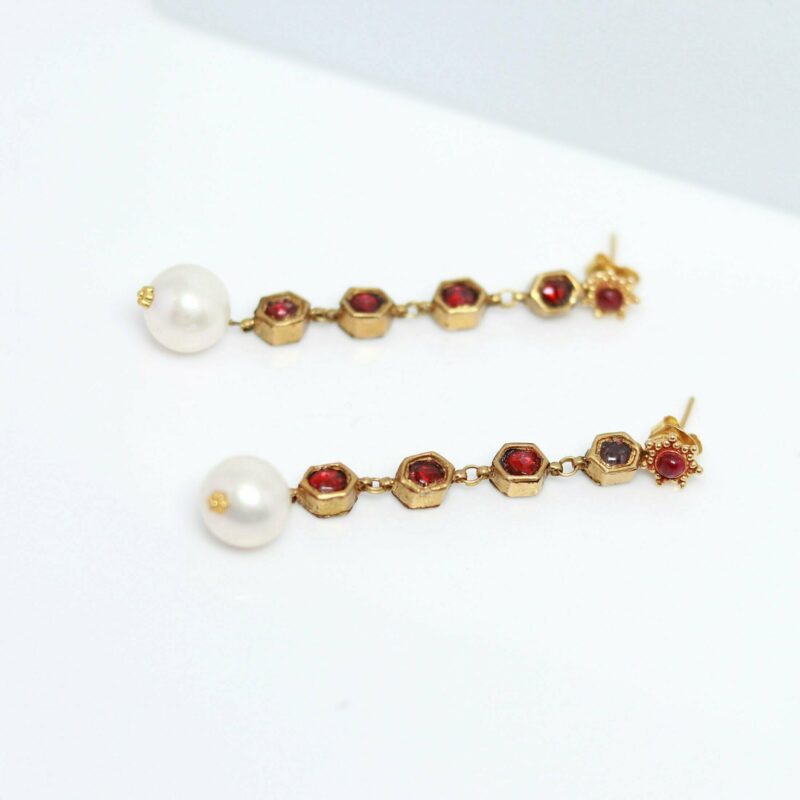 22K Gold Drop Earrings (Chand Bali) With Cz, Ruby, Emerald, Pearls &  Japanese Culture Pearls - 235-GER9269 in 34.350 Grams