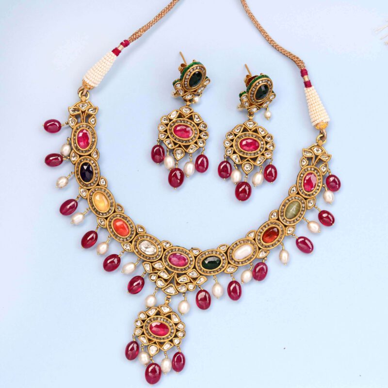 Navya Gold Polki Navratna Pearl Choker Necklace – Timeless Indian Jewelry |  Aurus