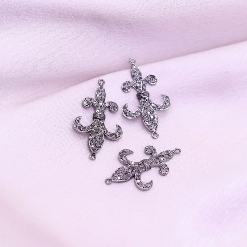 Fleur de Lis Design Charm in 925 Sterling Silver with Pave Diamonds - Image 6